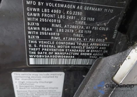 2013 Volkswagen Tiguan Sel from USA, damaged, VIN WVGBV3AX0DW058034